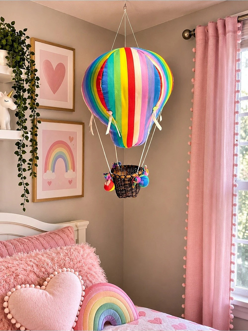 Vintage Plush Rainbow Hot Air Balloon Hanging Nursery Kids Room Decor